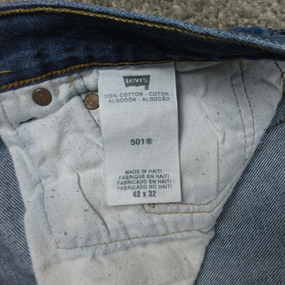 Levis Jeans Mens 39x28 (Tag 42x32) Blue 501 Button Fly Faded Work Denim Pants